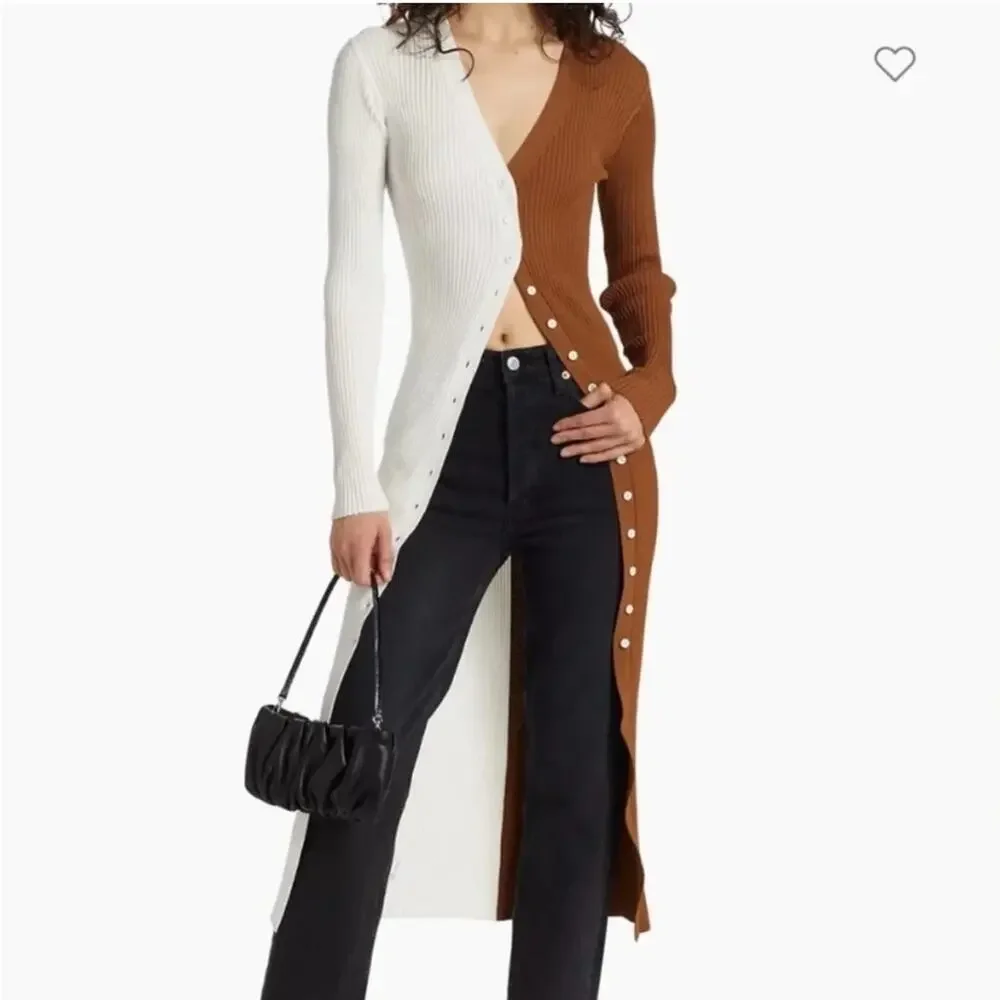 Staud Shoko Sweater Dress in Tan White L - Picture 8 of 9